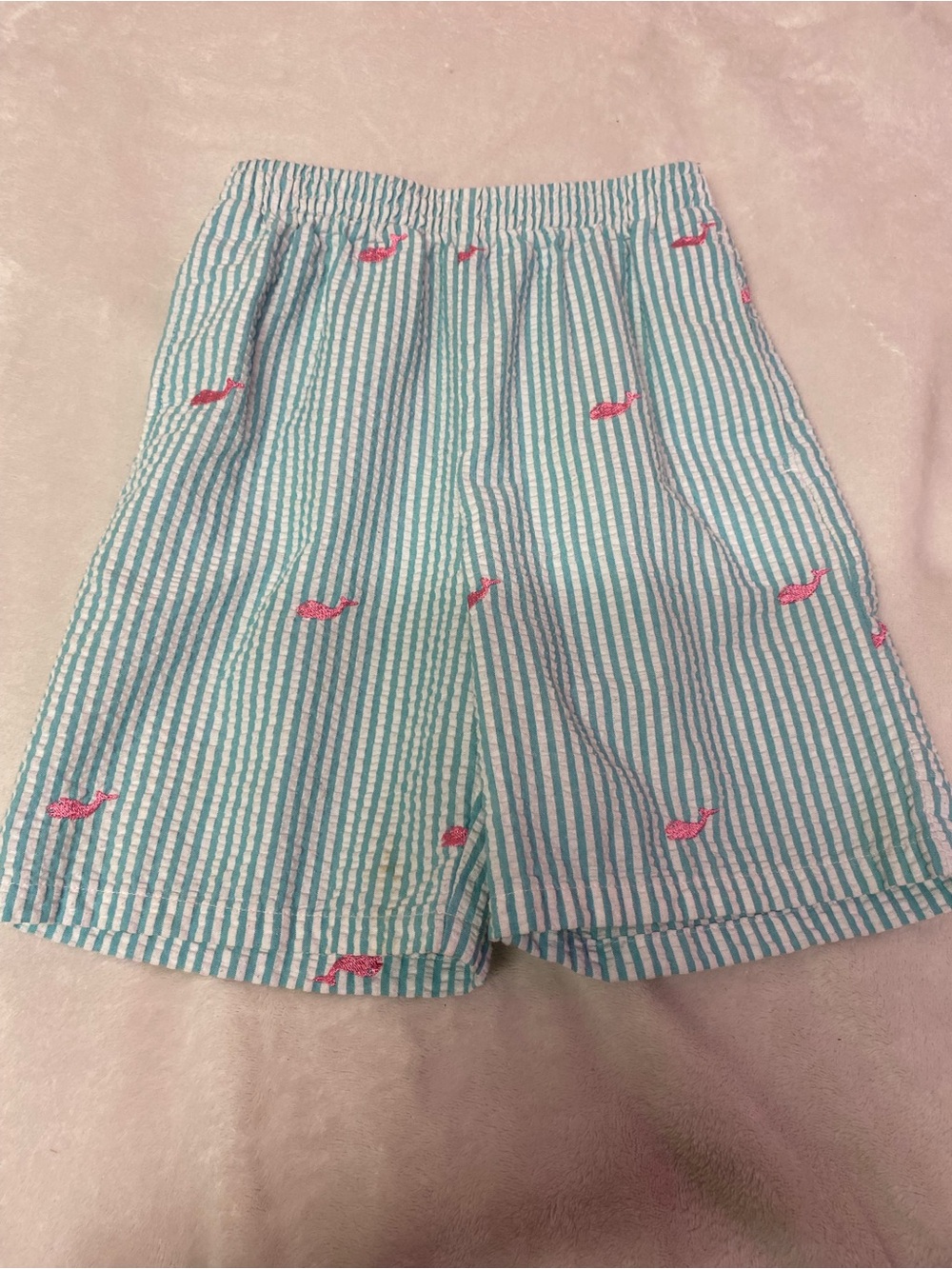 Kelly's Kids Aqua and White Striped Shorts with Pink Accents